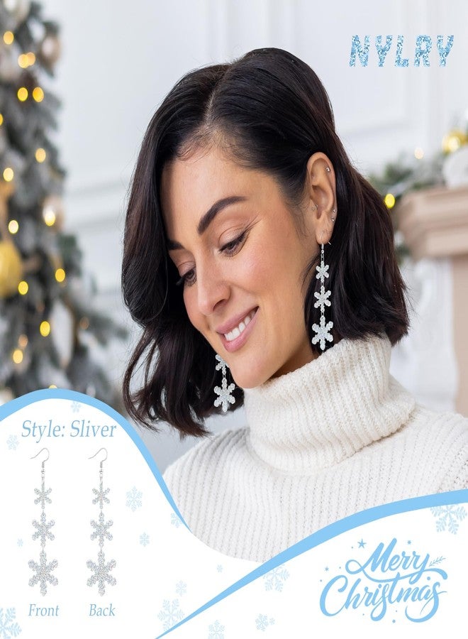 Nylry Christmas Earrings for Women Dangling Acrylic Holiday Earrings Snowflake Earring Cute Christmas Vacation Ornaments Stocking Stuffers Xmas Party Decorations Favors Xmas Gifts for Women-Silver - Image 2
